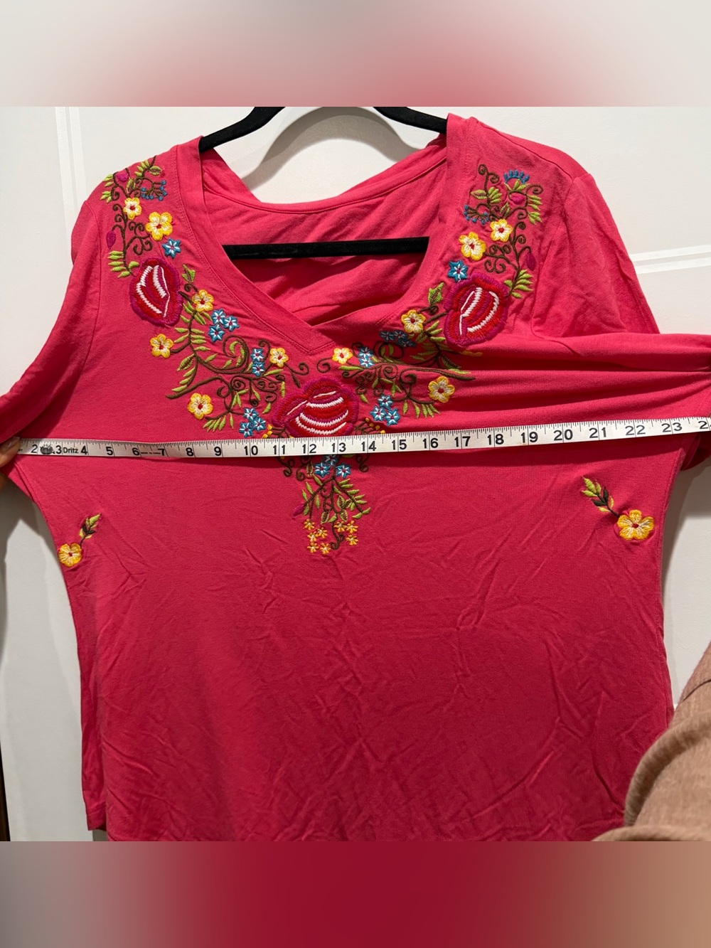 Johnny Was Embroidered V-Neck Women’s Top in Bright Pink - Picture 3 of 4